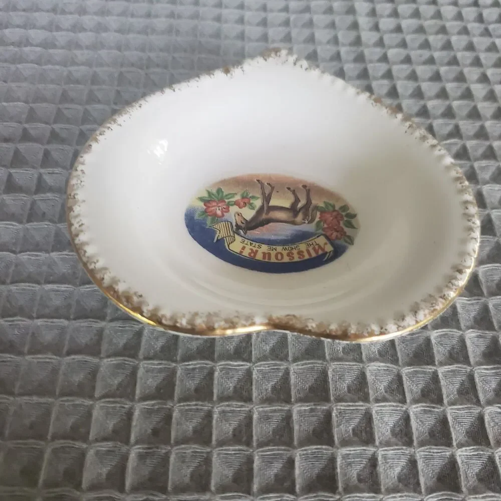 VTG Missouri Show Me State Heart Trinket Dish Ceramic Mule Souvenir Ring Tray
